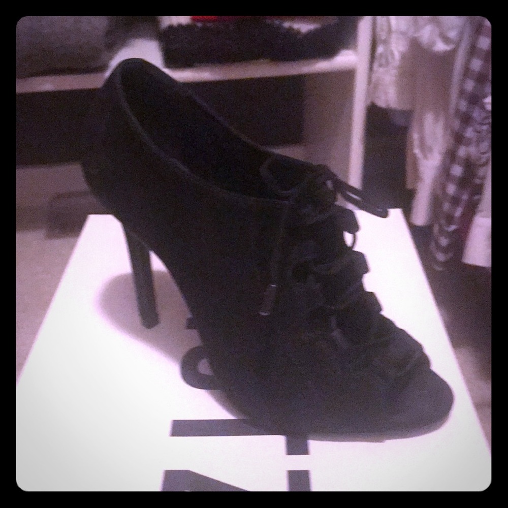Black suede lace up heels